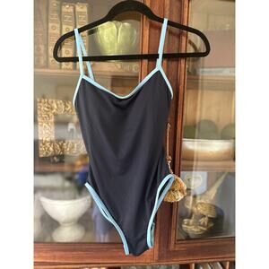 Kate Spade Color Block One Piece Swimsuit Navy with light blue trim Size S NWT